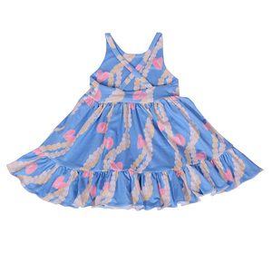 Vestido Infantil Personalizado al por Mayor Cd-6-1 con Diseño de Espalda Cruzada con Volantes, Vestido Infantil con Estampado Personalizado Hawaiano - Product Image 4