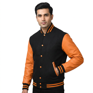 Chaqueta de Béisbol Estilo Universitario Informal para Hombre, Precio de Fábrica, Chaqueta Bomber Varsity con Mangas Largas de Cuero, Material de Lona - Product Image 1