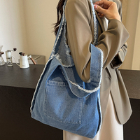 Sacs à bandoulière en denim décontractés pour femmes grande capacité Style collège dames livre fourre-tout Simple fil conception femme Shopping sacs à main