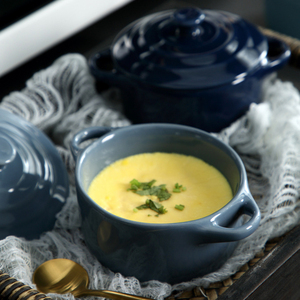 Ciotola per zuppa a doppio orecchio in porcellana stile nordico con coperchio ciotola per riso in ceramica per uso domestico forniture per stoviglie da forno - Product Image 6