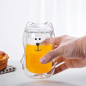 Nuova Popolare Tazza in Vetro a Doppia Parete a Forma di Orso, Tazza da Caffè in Vetro Borosilicato Termoisolante per Uso Domestico con Coperchio - Product Image 4