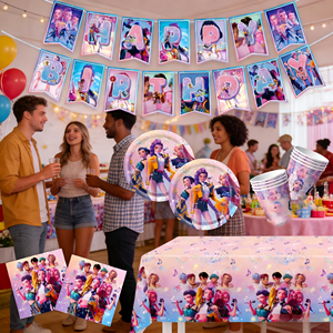 Set per Festa di Compleanno a Tema Anime 'Cartoon Demon Hunter Girl Group' per <span class=keywords><strong>10</strong></span> Ospiti, con Striscione 'HBD', Piatti di Carta e Regali per Fan - Product Image 3