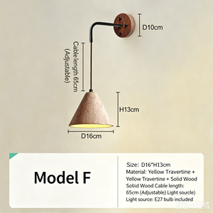 Minimalist Wood <b>Wall</b> Lamp <b>With</b> Stone Dome Shade E27 LED 2700K Warm <b>Light</b> For Bedroom - Product Image 4