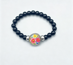 Blank Sublimation Beaded <strong>Bracelet</strong>, Black Glass <strong>Elastic</strong> Stretch Bangle , Customizable Photo Charm Jewelry Gift - Product Image 6