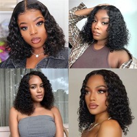 Perruques Courtes Bob Frisées Kinky en Cheveux Indiens Bruts, Sans Colle, avec Dentelle Frontale HD Complète, Cheveux Humains Naturels pour Femmes Noires