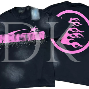 Camiseta de algodón de talla grande para mujer a la moda, estampado gráfico de diamantes de imitación famoso, manga corta, estilo informal, transpirable, holgada - Product Image 1