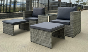 Stahlrahmen mit Polster-Ottoman-Set, Outdoor-Rattanmöbel für Terrasse, Deck, Veranda, Hinterhof - Product Image 3