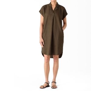 เดรสเชิ้ตแขนสั้นทรงบ็อกซี่สไตล์ลำลองสำหรับผู้หญิง รุ่นใหม่ล่าสุด ผ้าลินิน ทรงหลวมไหล่ตก เหมาะสำหรับฤดูร้อน - Product Image 1