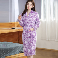 Peignoir épais pour femmes à imprimé Floral, peignoir en molleton de corail, nouvelle collection hiver