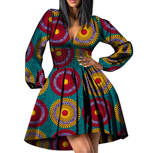 knee length dresses for ladies Red Yellow Black Multi African Ankara Print Plus Size Short Party Dres –  Africanclothinghub