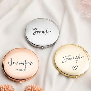 Personalized Mirror Cosmetic Round Rose Gold Pocket Make up Mirror for Bridesmaid Wedding Guest <b>Gifts</b> - Product Image 2