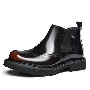 Bottes de Travail pour Hommes Printemps-Automne en Cuir Véritable avec Motif Léopard en Relief, Semelle en Caoutchouc Imperméable - Product Image 1