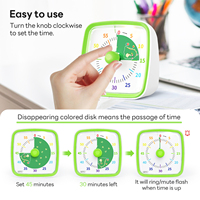 Yunbaoit Visueller Timer Geräuschloser Klassenzimmer-Timer Nachtlicht 60-Minuten-Countdown-Uhr Kinder Zeitmanagement-Tool für Zuhause Schule Arbeit