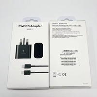 Cargador Superrápido de 25W Tipo-C PD 3.0 con Cable, Material ABS, Compatible con Teléfonos Móviles y Relojes Inteligentes S26/S25/S24/S23/S22, Enchufes US/EU/UK