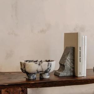 Wabi-Sabi de lujo Mármol natural Calacatta <span class=keywords><strong>Viola</strong></span> Bandeja de almacenamiento Cuenco ovalado de doble pata Ornamento decorativo Bandeja de frutas - Product Image 2