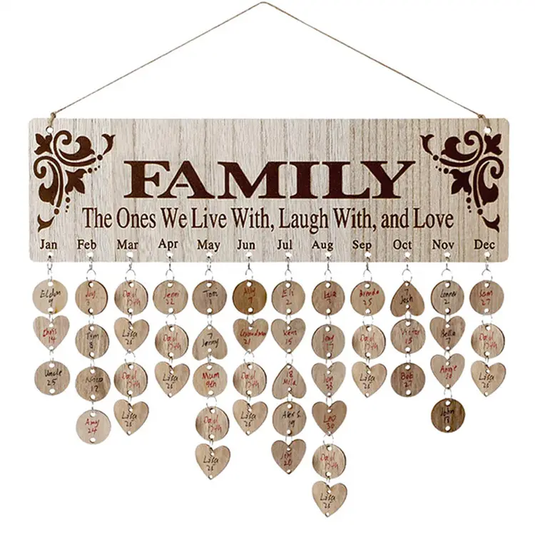 Wall Hanging Sign Calendar Board Wooden House Decoration for Mom Grandma Family Birthday Calendar DIY Wooden Calendar Board