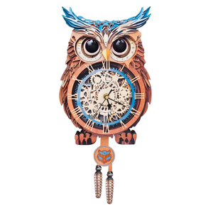 Owl Wooden <b>Clock</b> <b>Kit</b> 3D Puzzle DIY Handcrafted Wall <b>Clock</b> Decor with Moving Parts and Pinecone Pendulum - Product Image 1