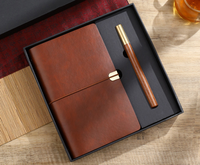 Ensemble cadeau de 2 carnets, carnet de voyage en cuir PU avec stylo en bois et laiton dans un coffret cadeau, logo personnalisé, cadeau d'entreprise