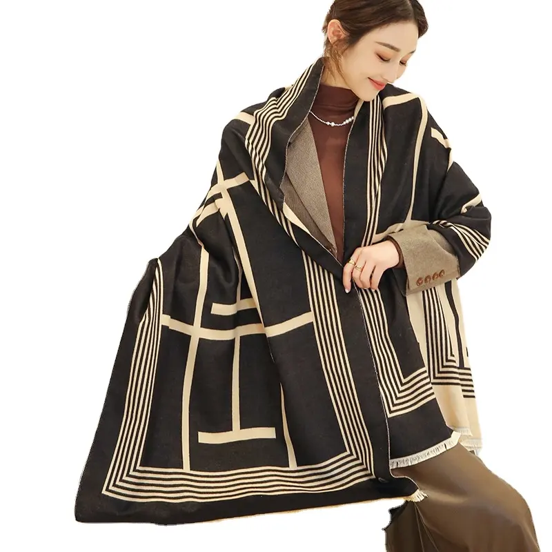 2023 ladies double sided luxury designer inspired warm scarves winter black extra long pashmina shawls cashmere scarf