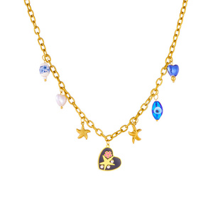 Collar de estrella de mar chapado en oro de estilo americano europeo colgante de elementos pequeños <span class=keywords><strong>ojos</strong></span> azules amor flor pasta perla acero inoxidable - Product Image 6