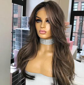 Perruque en dentelle transparente à devanture en cheveux humains bruts européens, couleur brune avec reflets blonds, cheveux humains non traités - Product Image 6