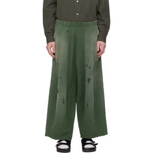 Pantalon de survêtement baggy décontracté en molleton français délavé vert vieilli avec détails de pointes, style sportif - Product Image 1