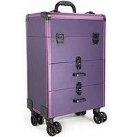 Trolley de maquillage 3 en 1 en aluminium, grand coffret de beauté, trolley organisateur de cosmétiques, sac de rangement pour coiffure, nail art, salon