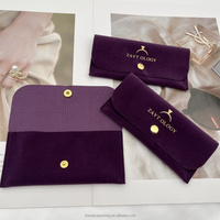Sac à cordon en velours Enveloppe en velours imprimée personnalisée Pochette à bijoux avec bouton