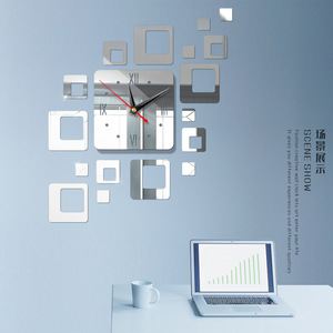 Mới nhất phong cách gương đồng hồ tường Sticker Vuông Tròn góc Acrylic im lặng gương đồng hồ treo tường - Product Image 4