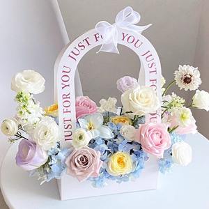 Eco-Friendly Folding <strong>Flower</strong> Basket Hand-Held Recycled Material Hollowed-Out Rigid <strong>Box</strong> Floral Paperboard Basket - Product Image 1