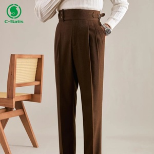<span class=keywords><strong>Pantalon</strong></span> de Costume Homme Style Italien Sur Mesure, Taille Haute Droit, Décontracté Chic avec Boucle, Collection Automne - Product Image 3
