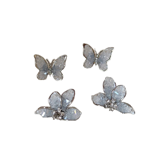 Pendientes de tuerca de flor de concha de mariposa de cristal azul y rosa degradado de moda para mujer para Bodas de primavera y verano dulce y atractivo - Product Image 6