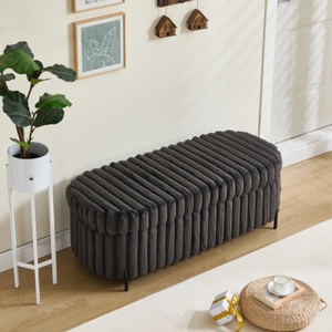 Panca contenitore moderna OEM in pelliccia sintetica con coperchio ribaltabile e gambe in metallo nero, poggiapiedi per fondo letto, per soggiorno, ingresso, dormitorio, camera da letto - Product Image 2