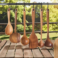 Ensemble d'ustensiles de cuisine en bois essentiels au design moderne, cuillère en acier inoxydable comprenant des fourchettes, éplucheur à fromage pour la cuisine
