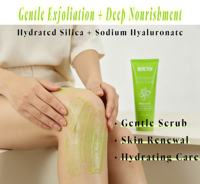 Gommage corporel crémeux doux et apaisant OEM, exfoliant en douceur, avec du lait et de la tréhalose, pour les soins des peaux sensibles
