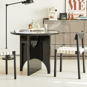 Table à manger ronde moderne en <span class=keywords><strong>blanc</strong></span> crème <span class=keywords><strong>brillant</strong></span>, table d'appoint artistique design pour appartement, café, maison, salle à manger, meubles - Product Image 3