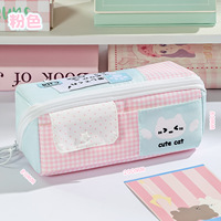 Trousse à crayons en dentelle mignonne, motif pois, chaton, grille bleue et rose, étoiles brodées, pour écolières, sac de papeterie en gros