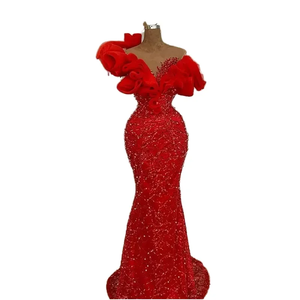 Abendkleid in Großen Größen im Arabischen Stil mit Transparentem Ausschnitt für Formelle Anlässe, Empfänge, Geburtstage und Verlobungen, Elfenbeinfarbenes, Funkelndes Meerjungfrauen-Abschlussballkleid - Product Image 3