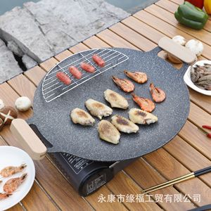Korean BBQ Grill Pan Round Stone Non Stick Portable Gas Stove Teppanyaki Outdoor Camping Home Use Easy Cleaning - Product Image 2