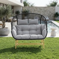 Fauteuil suspendu Danlong moderne et abordable, deux places, en rotin tressé, avec support et coussin, pour adulte, intérieur/extérieur