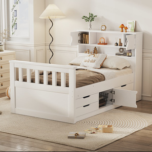 White Wooden Storage Bed With Drawers And <b>Shelves</b> Multi Functional Bedroom Furniture For Children Adults And Elderly - Product Image 2