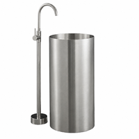 Lavabo sur pied compact en acier inoxydable brossé SUS304 moderne avec égouttoir pour projets hôteliers, scolaires, hospitaliers et de villas