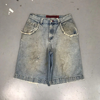 LARSUR Short en jean personnalisé, délavé et vieilli, à grandes poches, coupe ample et large, style skate, cargo, capri, ou charpentier