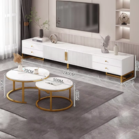 Ensemble de meuble TV et table basse moderne en verre avec plateau en pierre blanche, style nordique noir, pour salon, table basse avec meuble TV