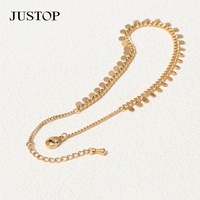 Chaîne de cheville JUSTOP en acier inoxydable plaqué or 18 carats avec disque pièce de monnaie, bijou classique de fête pour femme, certifié mode