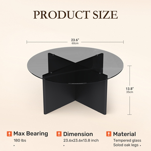 Mesa de centro redonda de vidrio templado con base geométrica cruzada, resistente a los arañazos, fácil de limpiar, mesa de centro moderna para sala de estar - Product Image 6