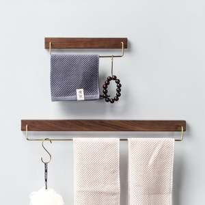 Solid Wood Brass Towel Rack Wall Mounted Single Bar Minimalist Bathroom Storage <b>Shelf</b> No Drilling Required - Product Image 2