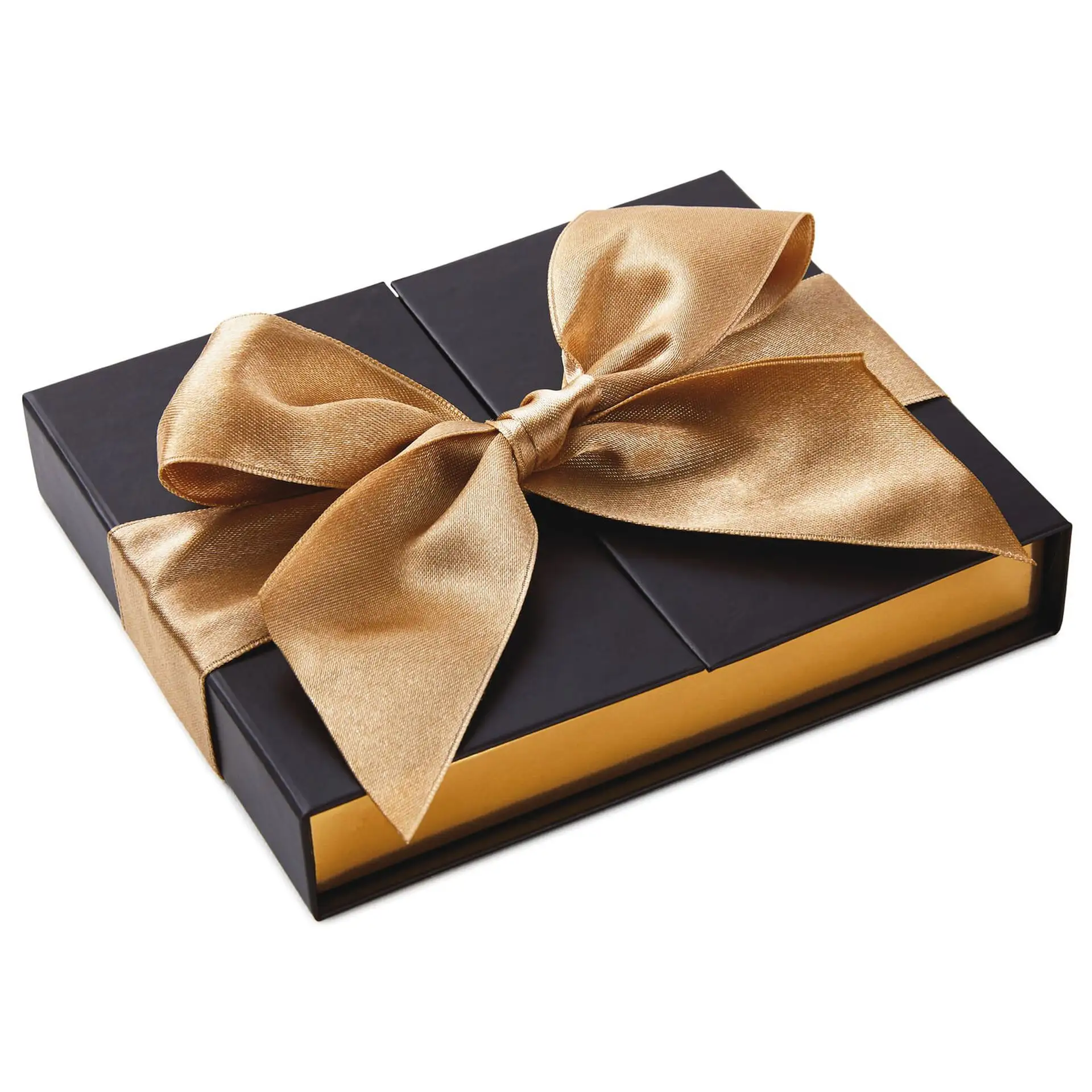 Boîte-cadeau noire avec nœud de ruban doré, vente en gros