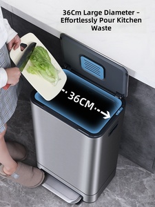 Cubo de Basura ELPHECO para Cocina, Acero Inoxidable, Modelo con Pedal, para Sala de Estar u Oficina, con Tapa, Gran Capacidad, Tamaño Grande - Product Image 1