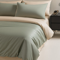 Parure de lit de luxe en coton longue fibre bicolore style nordique minimaliste, écologique, 4 pièces, personnalisable pour la maison